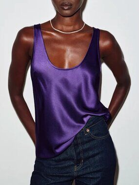 Reformation Veya Silk Top Medium Purple Minimalist Quiet Lux French